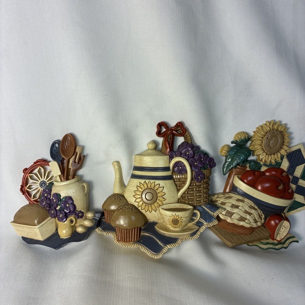 HOME INTERIORS Country Kitchen 3D Wall Hanging Decor Set of 3 vintage